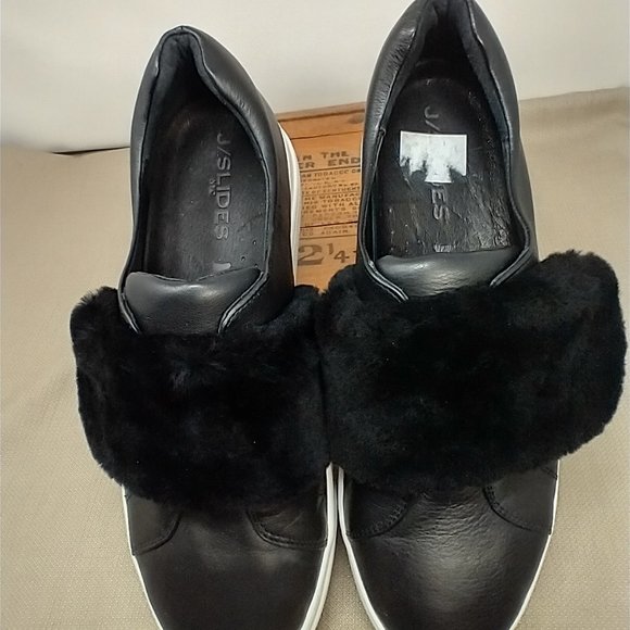 J/SLIDES NYC BLACK LEATHER SLIP ON SNEAKERS SIZE 9.5 - Picture 4 of 11